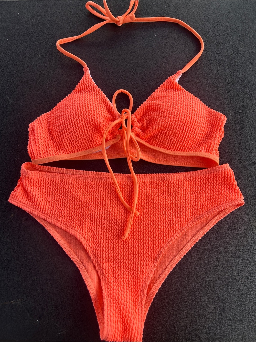 Textured Neon Coral Two-Piece Bikini